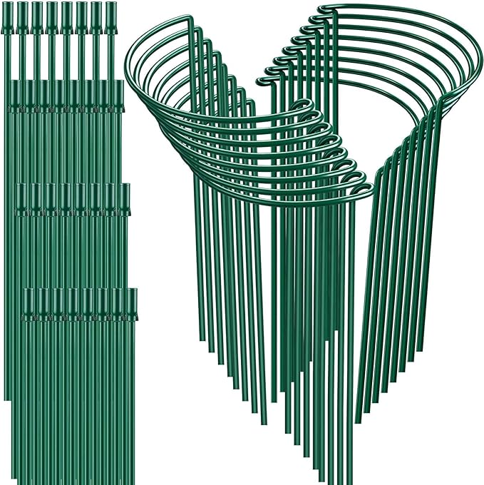 16 Pack 32 or 16 inch Adjustable Plant Support Stakes, Heavy-Duty Half Round