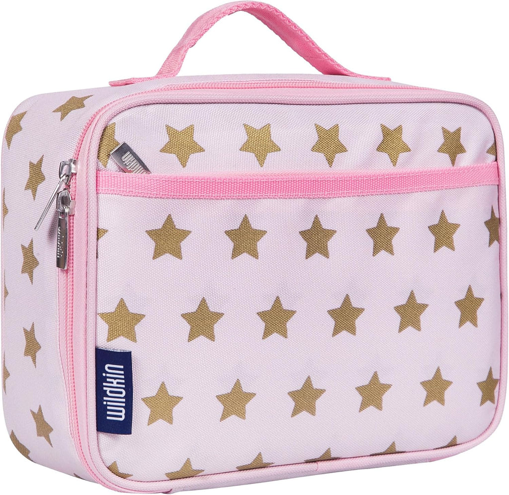 Wildkin Kids Insulated Lunch Box – Durable and Reusable for School & Travel - Pink and Gold Stars