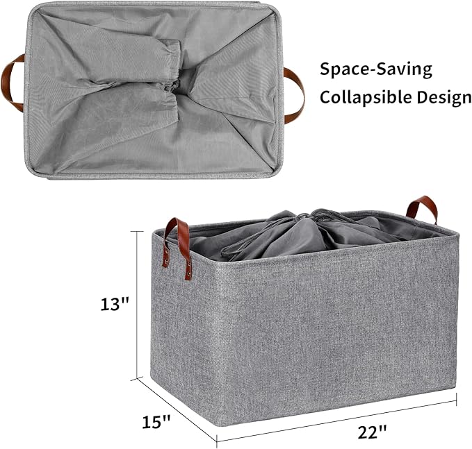 DULLEMELO Extra Large Grey Basket for Organizing, Collapsible Fabric Storage Basket with Handles, 70L Oversized Storage Bin, Large Closet Toys Blanket Organizer for Living Room, Laundry, Nursery