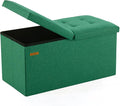 HAUSFRAU - 30 Inches Storage Ottoman Bench with Flipping Lid, Foldable Storage Chest Foot Rest for Living Room, Bedroom, Entryway, Load 660 lb, Linen Green