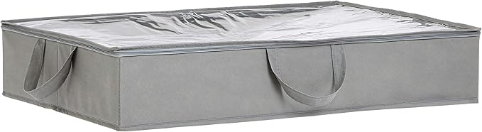 Amazon Basics Under Bed Fabric Zipper Storage Container Bags with Window and Handles, 2-Pack, 30.2 x 20 x 5.7 inches, Gray