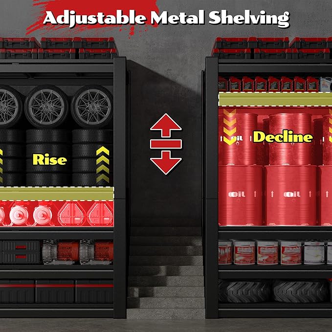 3125LBS Storage Shelves, 60.1" W Garage Shelving Heavy Duty, Adjustable Metal Shelving Unit, Storage Rack for Garage, Basement, Warehouse with Tool-Free Installation, 60.1" W x 24" D x 72.1" H