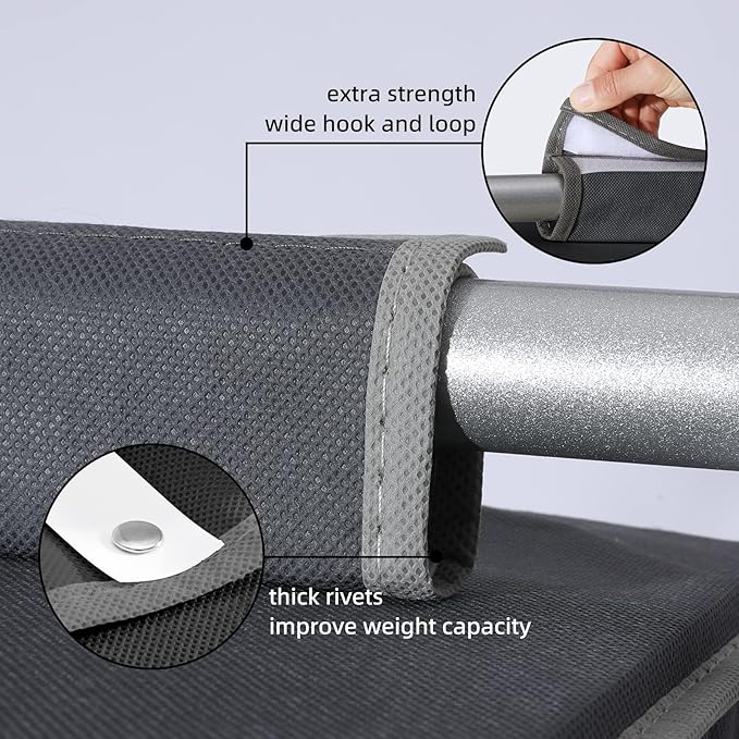 2 Packs Hanging Closet Organizer Storage, 6-Shelf Hanging Shelves for Closet, Closet Clothes Organizer and Storage with Side Pockets, Grey
