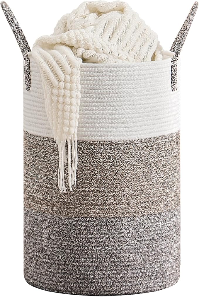 CLHMILY&Z 40L Laundry Basket Round Storage Rope Basket - 13x18 Inches - Laundry Hamper in Bedreoom and Mutil Storage Bin for Blankets, Toys, and Nursery Essentials