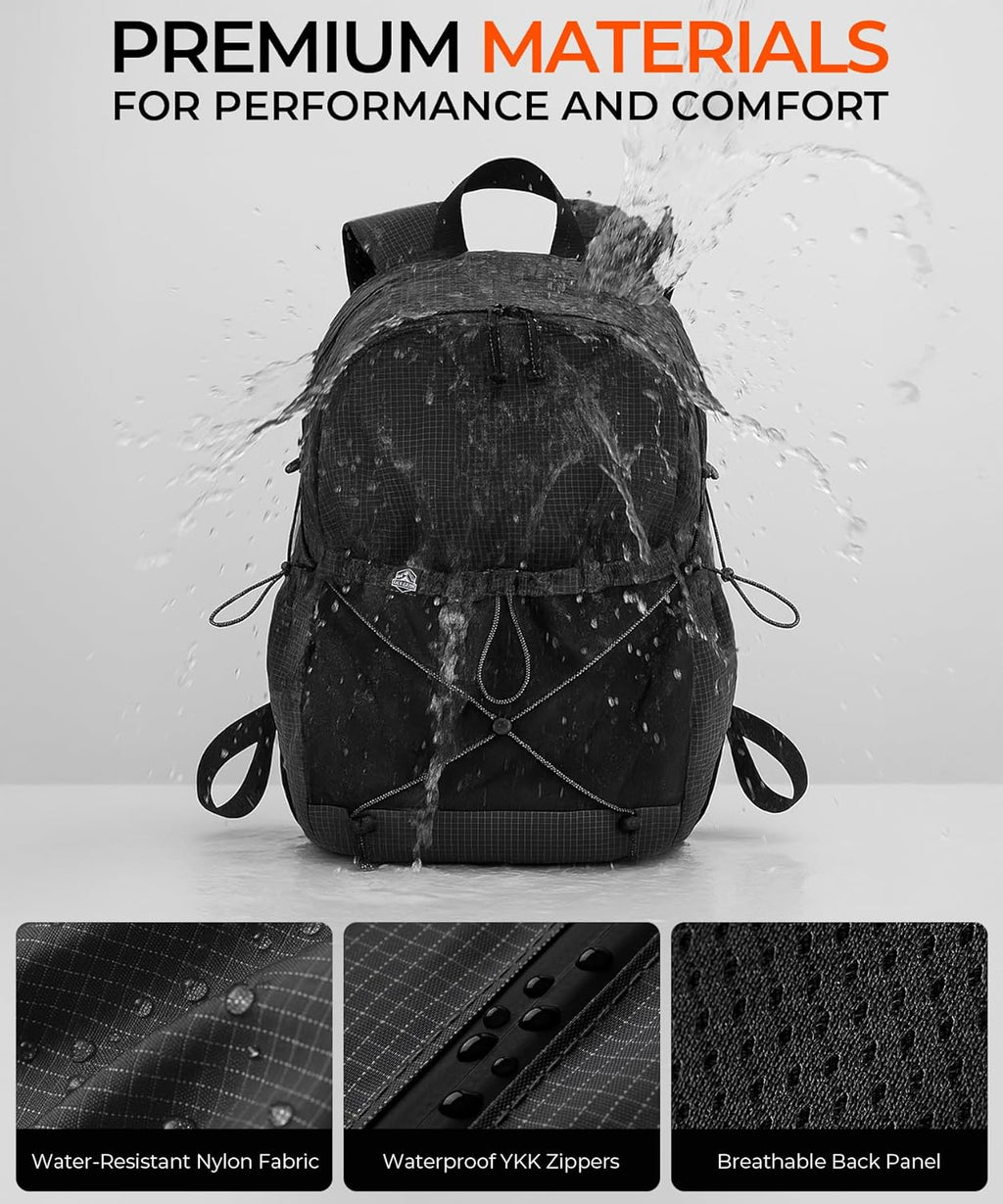Lightweight Hiking Backpack, Camping Backpack 20L Small Backpacks Water Resistant Daypack for Women Men (Black)