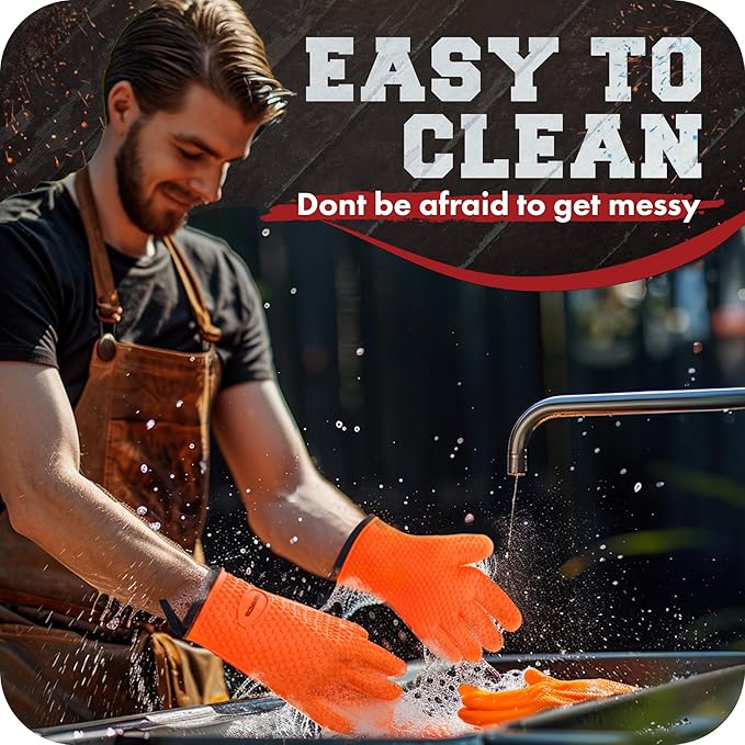 KITCHEN PERFECTION Silicone Smoker Oven Gloves -Extreme Heat Resistant BBQ Gloves -Handle Hot Food Right on Your Smoker Grill Fryer Pit|Waterproof Oven Mitts Grill Gloves |Superior Value Set+3 Bonuses