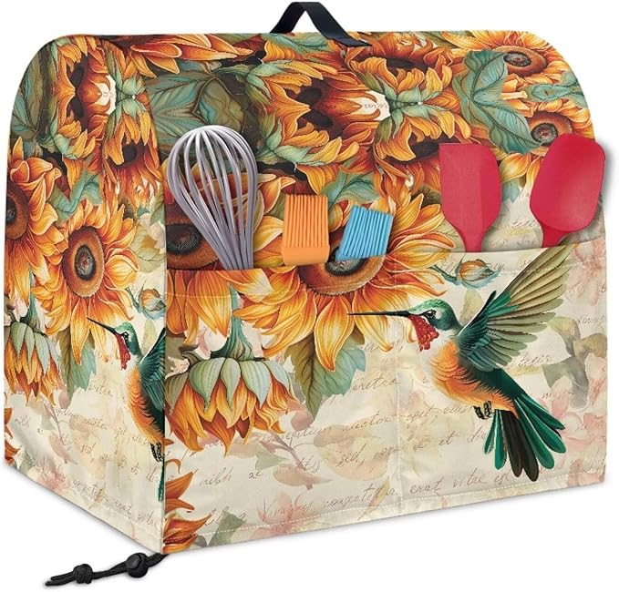 Stand Mixer Covers Hummingbird Sunflower Print Stand Mixer Dustproof Cover Compatible with Kitchen Aid Mixer Washable Stand Mixer Covers for 4.5-5 Qt Mixer