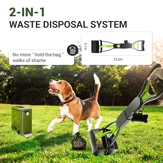 Dog Poop Trash Can Outside with Poop Scooper for Dogs, 12L/3.2Gal Metal Outdoor Garbage Can with Lid Suitable for Small, Medium and Large Dogs (Tungsten Steel)