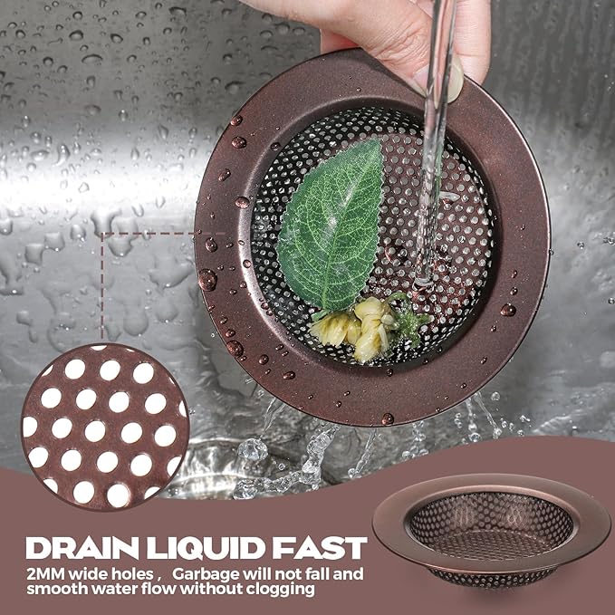 Retisee 2 Pcs Sink Strainer Stainless Steel Kitchen Sink Drain Strainer Basket Cover Mesh Hair Food Catcher, Large Wide Rim of 4.4 Diameter(Oil Rubbed Bronze)