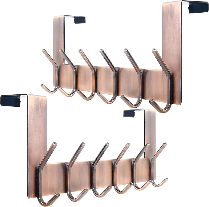 WEBI Over The Door Hooks for Hanging,Door Hanger,Over The Door Towel Rack,Over Door Coat Rack for Hanging Clothes,Towels,Antique Copper,2 Packs