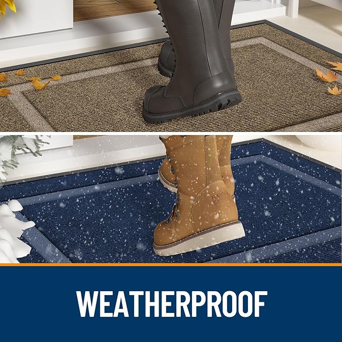 OLANLY Front Door Mat Indoor Outdoor Entrance, Waterproof All-Season, All-Weather Doormat, Sturdy Natural Rubber, Fade Resistant, Low Profile, Easy Clean Patio Porch Entryway Mat, 59x20, Blue