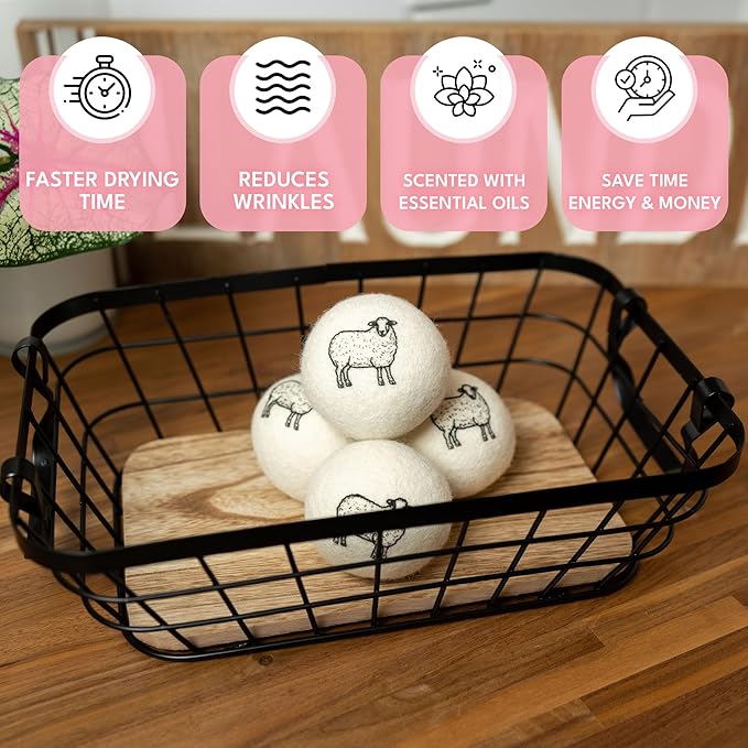 Lavender Scented Wool Dryer Balls – 6 XL Pack – Natural Fabric Softener, Reusable, Reduces Static, Reduces Wrinkles & Shortens Drying Time, Made W/Essential Oil, 100% Pure Wool