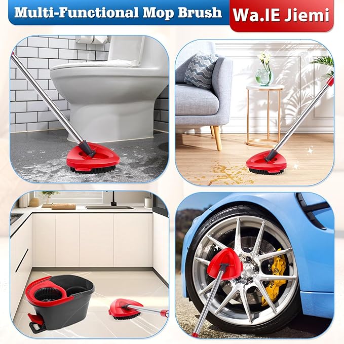 1 Pcs Spin Mop Replacements Scrub Brush and 1 Mop Base with 2 Pcs Scouring Pad Compatible with Cedar EasyWring 1 Tank System，Including 2Pcs Scouring Pad + 6Pcs Scrub Sponge Heavy Duty