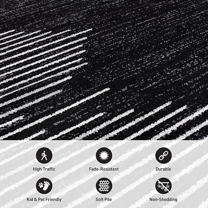 Rugshop Bohemian Stripe Stain Resistant High Traffic Living Room Kitchen Bedroom Dining Home Office Runner Rug 2' x 10' Black