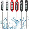 6 Pcs Instant Read Meat Thermometer with Long Probe 9.65 Inch Kitchen Cooking Food Candy Waterproof Digital Thermometer for BBQ Water Milk Yogurt Liquid (Round&Square Ring,Black,White,Red)