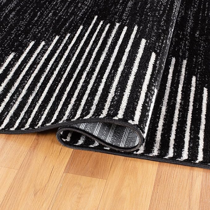 Rugshop Bohemian Stripe Stain Resistant High Traffic Living Room Kitchen Bedroom Dining Home Office Area Rug 6'6" x 9' Black