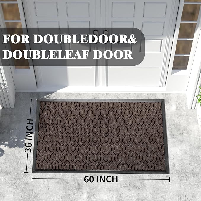 Yimobra Extra Large Door Mat Outside Entrance 60x32, Waterproof Heavy Duty Outdoor Mats for Front Door, Non Slip Rubber Entry Mat for Garage Patio, Easy Clean, Brown
