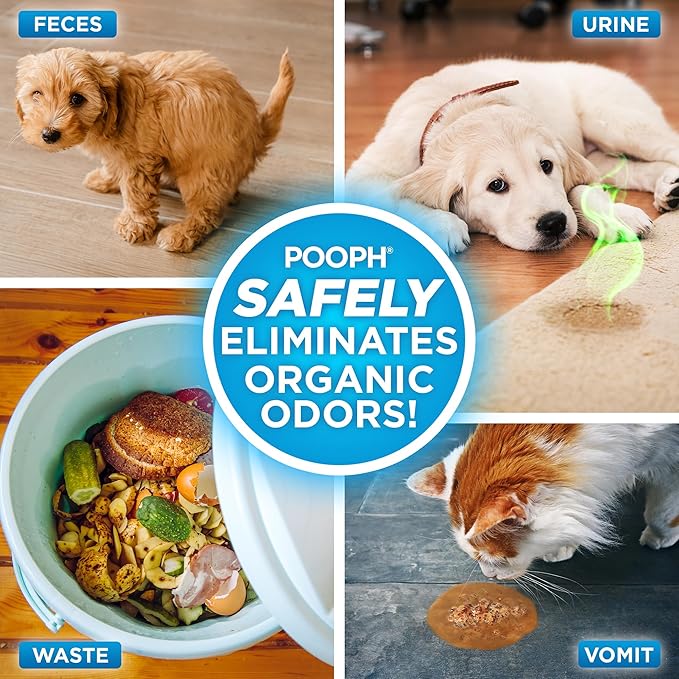 POOPH® Pet Odor Eliminator – 32 fl oz Bottle – Organic, NO Fragrances, NO Harsh Chemicals – Fast, Safe and Effective, Works On-Contact! For Home, Auto, Upholstery, Furniture – Safe for Pets & People