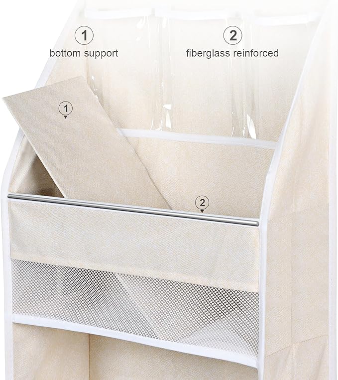 Univivi 6-Shelf Over Door Hanging Organizer Fabric Baby Door Storage with 5 Large Pockets and 3 Small PVC Pockets Wall Mount Hanging Storage Organizers for Baby Essential (Beige)
