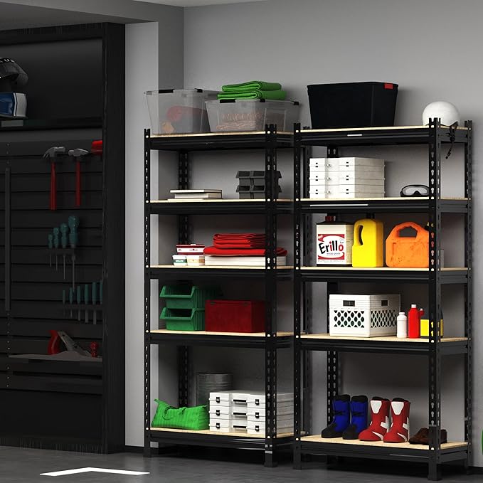 PrimeZone 32"W x 16"D x 63" H Storage Shelves - 2 Pack 5 Tier Adjustable Garage Storage Shelving, Heavy Duty Metal Storage Organizer Utility Rack Shelf Unit for Warehouse Pantry Closet Kitchen, Black