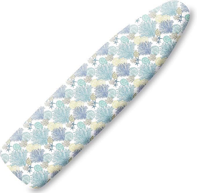 Extra Thick Ironing Board Cover and Pad, Nautical Coastal Ocean Beach Seashell Starfish 15x54 Ironing Board Cover, Resist Scorching and Staining,Elastic Edges,Marine Underwater