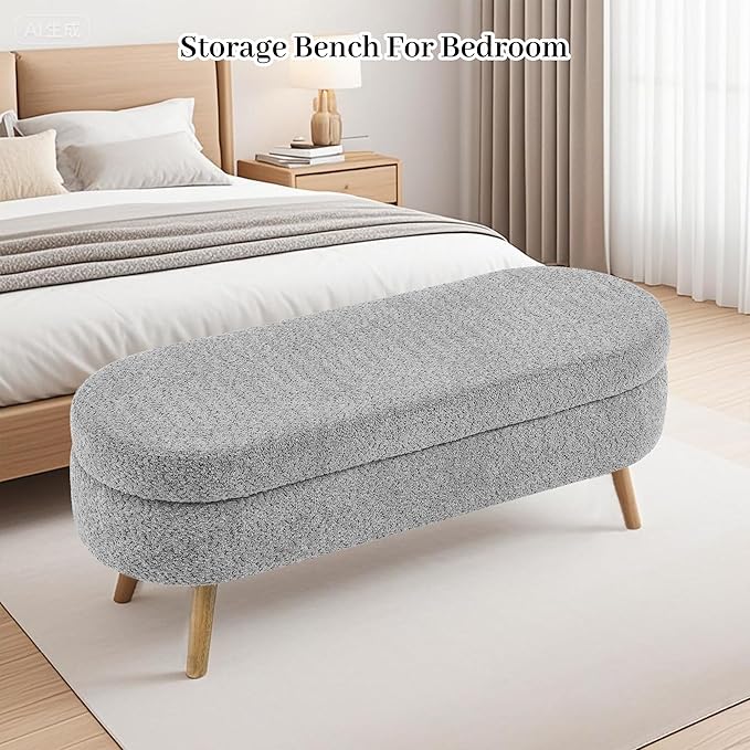 Storage Bench, 43" Storage Ottoman Bench, Shoe Storages Benches for Bedroom, Upholstered Entryway Benches with Seating, Rubber Wood Legs for Bedroom, Living Room, Entryway, Bed Side, Dark Gray