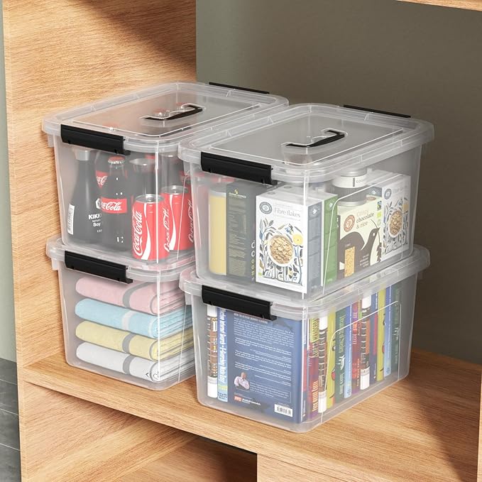 18 Quart Plastic Storage Bins with Lid, 4 Packs Clear Latching Storage Box