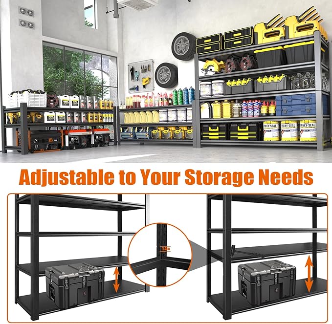 60"W Garage Shelving Heavy Duty Metal Shelving 3000LBS Storage Shelves Adjustable 5 Tier Metal Shelves for Storage Industrial Shelves for Garage, Warehouse, 24.2" D x 60'' W x 72'' H, 4 Packs