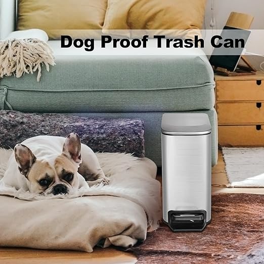 TrashAid Small Bathroom Trash Can with Lid Soft Close, 6 Liter / 1.6 Gallon Stainless Steel Garbage Can Narrow with Removable Inner Bucket, Step Pedal (Silver)