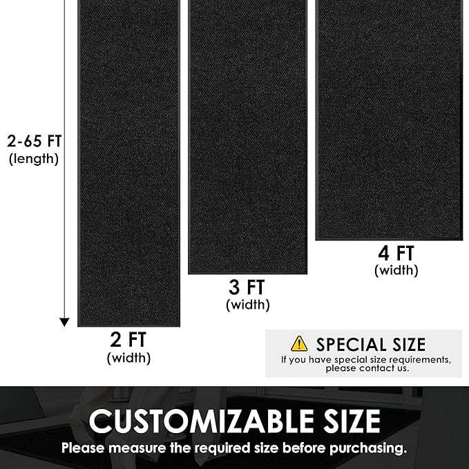 4′ x 11′ Front Door Mat Indoor Outdoor Entrance, Commercial Floor Mat Heavy Duty Dirt Trapper Entryway Doormat, Custom Size Non Slip Rubber Backing Welcome mat, Door Mat for High Traffic Area
