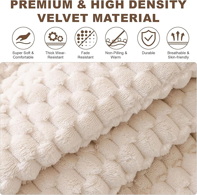 OTOB Couch Cover for Dogs Washable, Non Slip Plush Fuzzy Sofa Covers for 3 Cushion Couch Kids Pet Friendly, All Seasons Soft Cozy Furniture Protector Sofa Slipcovers (Cream, 31.5" x 82.7")