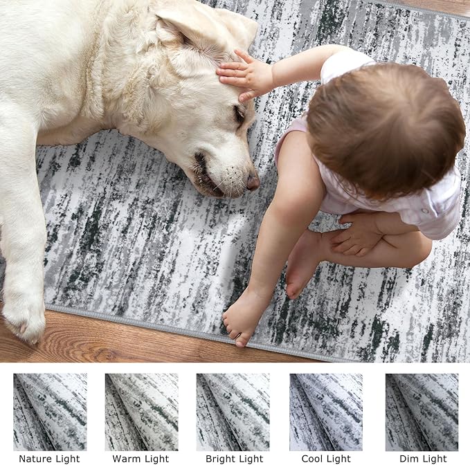 Modern Abstract Small Area Rug Indoor 3x5 Washable Rug Non-Slip Soft Entryway Rug Black Gray White Kitchen Mats Thin Print Faux Wool Floor Carpet Throw Rugs for Entrance Bedroom Home Decor