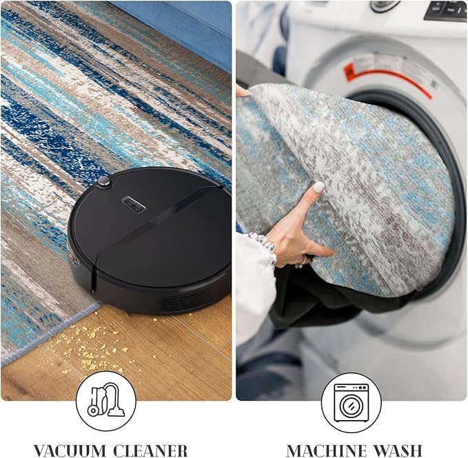 Modern Abstract 5x7 Machine Washable Area Rug Non-Slip Soft Bedroom Living Romm Rug Blue Ultra Thin Print Faux Wool Floor Carpet Throw Rugs for Nursery Playroom Dining Room Indoor Office