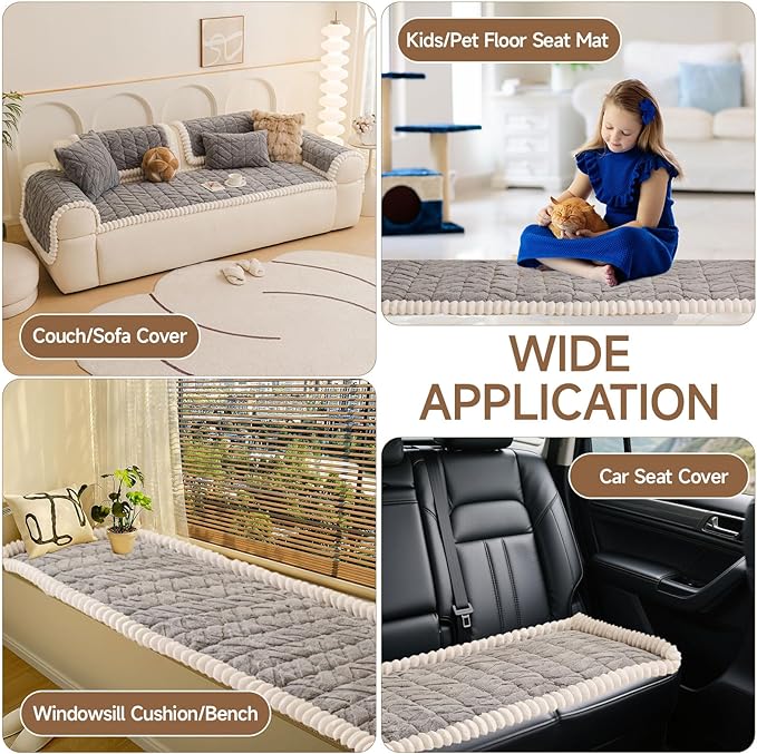 OTOB Pet Couch Covers for 3 Cushion Couch Sofa, Washable & Non Slip Fuzzy Plush Sofa Cushion Covers, All Seasons Geometric Jacquard Modern Soft Dog Bed Mat Slipcovers Protector (Gray, 27.6"x70.9")