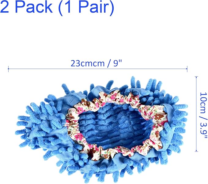 1 Pair Washable Cleaning Shoes Cover - Floor Cleaning Dust, Chenille Microfiber Duster Mop Slippers, Apply to House Office Room (Blue)