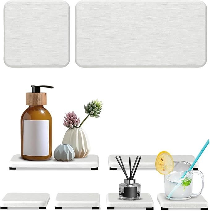 6PCS Stone Drying Tray for Bathroom Counter, Fast Drying Diatomite Stone Sink Tray, Water Absorbing Coaster for Kitchen Sink, Water Absorbent Coasters, Diatomite Soap Dish