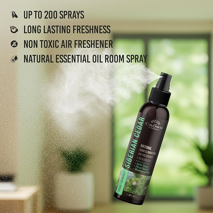 Non-Toxic Odor Eliminator,Natural Cedar Air Freshener Spray for Clothes Storage & Moth Repellent, Closet & Couch Deodorizer,Long Lasting Bathroom & Toilet Freshener,Safe for Kids & Pets,2PK, 4 Oz each