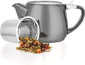 Tealyra - Pluto Porcelain Small Teapot Grey - 18.2-ounce (1-2 cups) - Unique Finish - Stainless Steel Lid and Extra-Fine Infuser To Brew Loose Leaf Tea - 540ml
