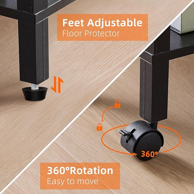 Lerliuo 3 Tier Printer Stand with Storage, Printer Table for Home Office, Wooden Rolling Printer Cart Shelf with Lockable Wheels fit Fax Machine, Scanner(Black)