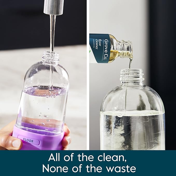 Grove Co. Floor Cleaner Refill Concentrate (2 x 1 Oz) + 1 x Durable Glass Spray Bottle (16 Oz) Plant-Based Cleaning Supplies Bundle, No Plastic Waste, 100% Natural Lavender & Thyme Scent