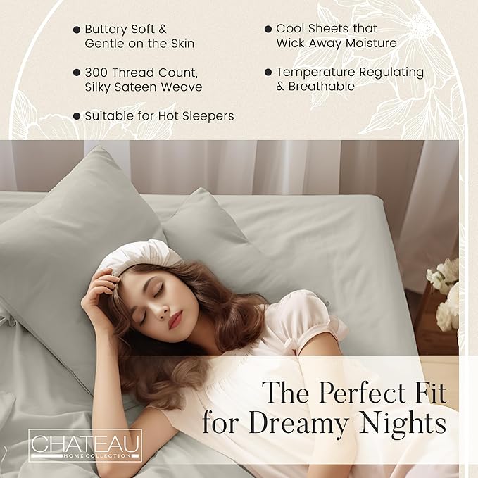 100% Cotton Sheets King Size Sheets Set, 15" Deep Pocket King Sheet Set, Soft Sateen Weave Luxury Hotel Sheets, Naturally Cool Long Staple Organic Cotton, No Pilling & Shrink - Silver