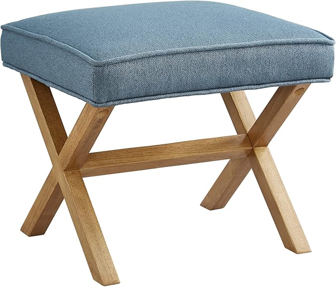 Amazon Basics Small Ottoman Foot Rest, Mid-Century Modern X Square Polyester Foot Stool, Indigo Blue, 20"W x 18"D x 18"H (Previously Rivet Brand)