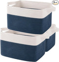 OIAHOMY Storage Baskets - Woven Cotton Rope Baskets for Shelves, Toy Towel Organizer Bins, Pack of 3, Blue & White