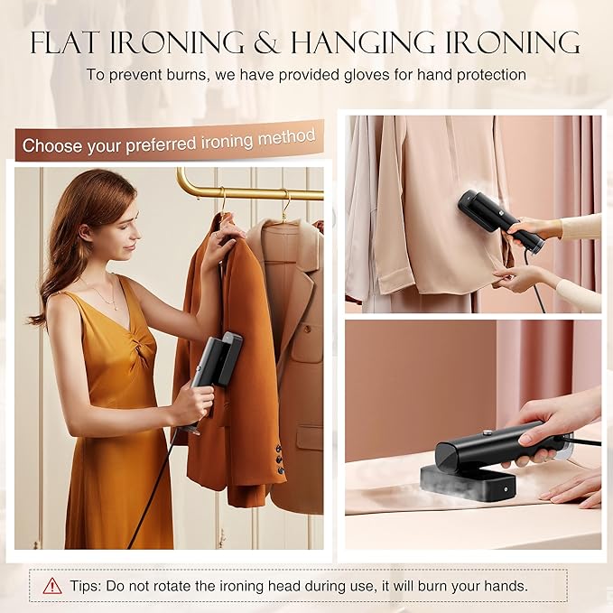 Steamer for Clothes, Portable Handheld Garment Steamer for Fabric Wrinkles Remover, 15s Fast Heat-up, 90ml Water Tank with Heat-Resistant Gloves, Convenient clothes steamer for Home, Office and Travel