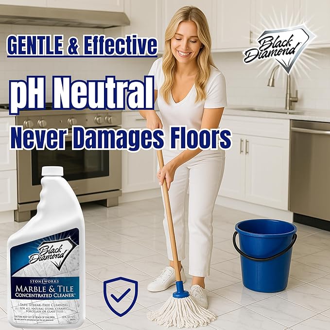MARBLE & TILE FLOOR CLEANER. Great for Ceramic, Porcelain, Granite, Natural Stone, Vinyl and Brick. No-rinse Concentrate. (1-Quart)