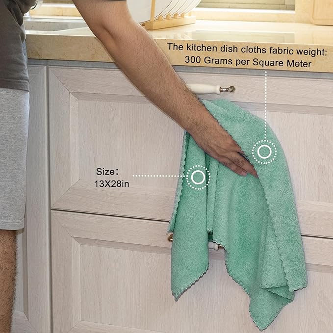 kimteny Kitchen Cloth Dish Towels, 13x28 Inches Premium Dishcloths, Super Absorbent Coral Velvet Microfiber Cleaning Cloths, Fast Drying Rags for Washing Dishes (13x28-12 Pack, Green)