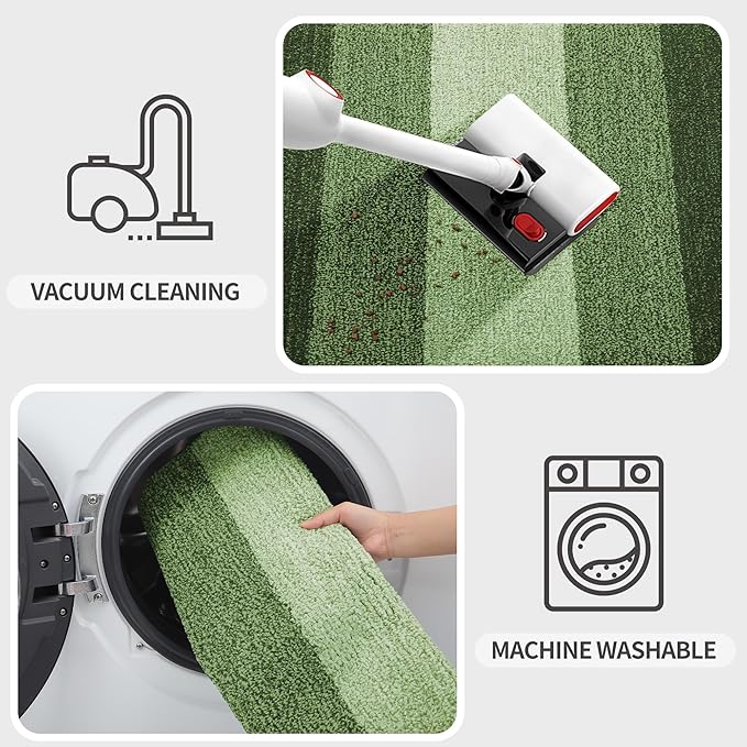 Kitinjoy Indoor Outdoor Door Mat, 48x30 Non-Slip Absorbent Dirt Trapper, Low-Profile Washable Inside Entrance Front Floor Mat, Sturdy Soft Entry Doormats for Entryway, Green