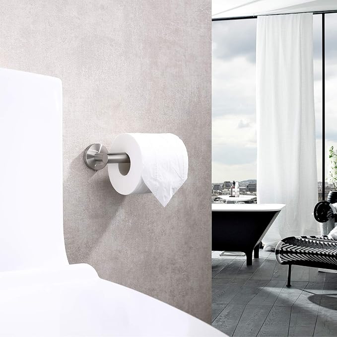 TASTOS Toilet Paper Holder SUS304 Stainless Steel Round Size Brushed Nickel 2 Pack