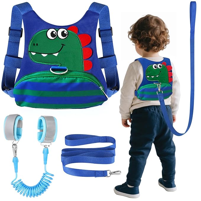 Toddler Leash for Kids-Baby Child Harness with Anti Lost Wrist Link for Boys/Girls (Blue+Green)