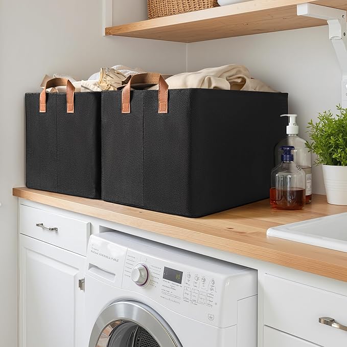 GRANNY SAYS Storage Baskets for Shelves, Closet Organizer Bins, Clothes Storage Bins with Metal Frame, Extra Large Baskets for Organizing and Storage, Collapsible, Black, 2-Pack